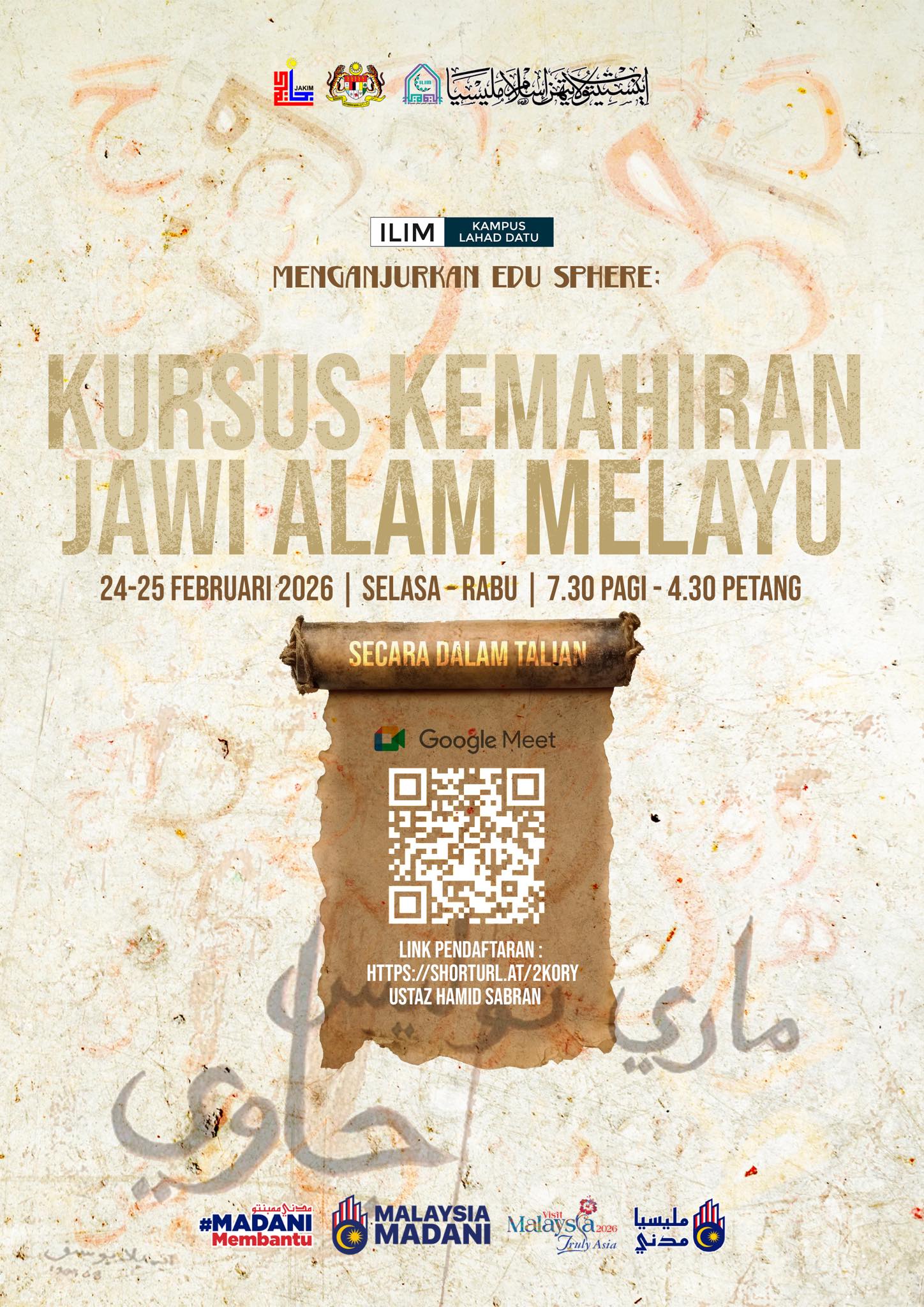 Banner Kursus Edu Sphere: Kursus Kemahiran Jawi Alam  Melayu